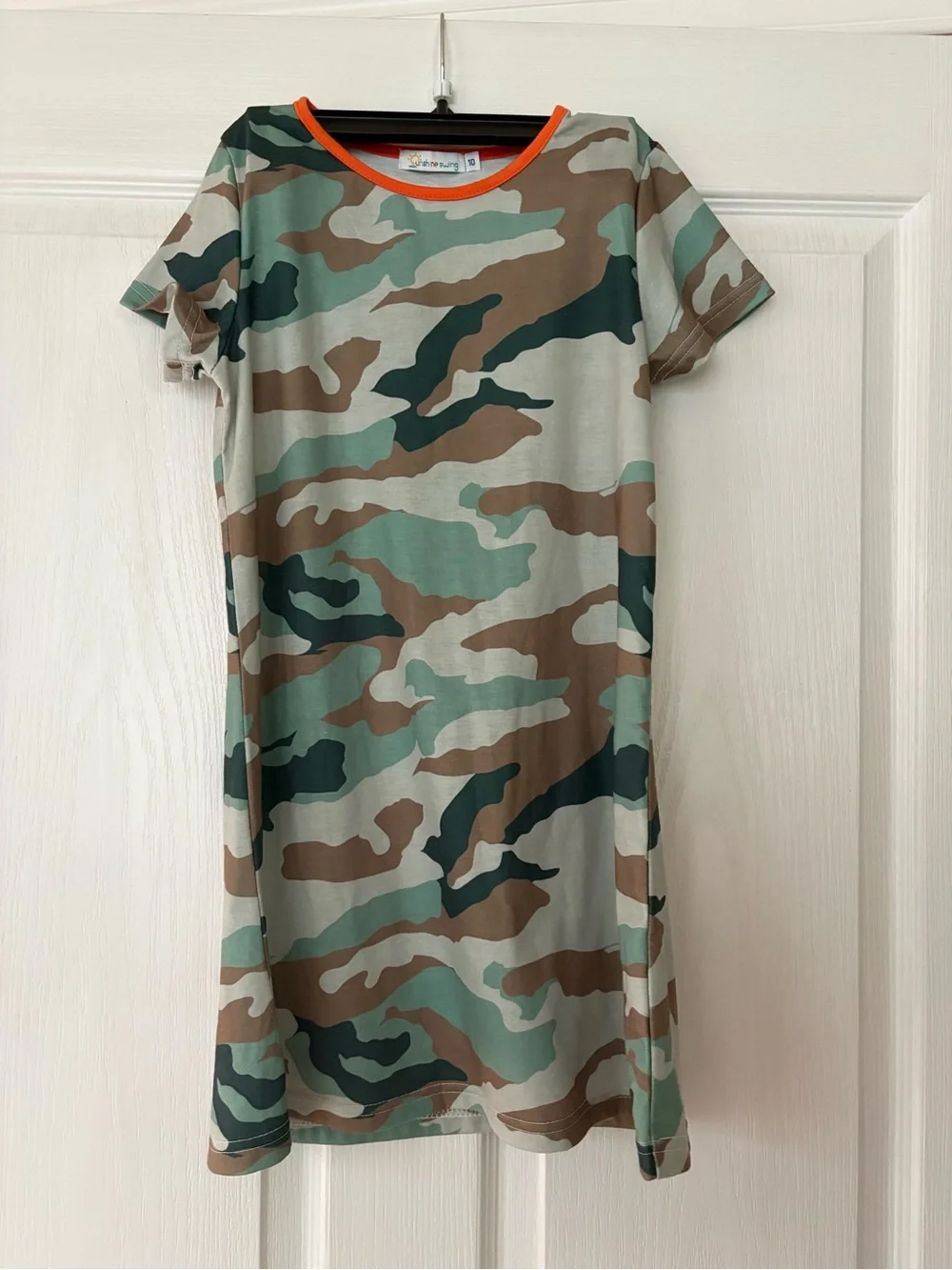 Camo Short Sleeve Tee Dress with Orange Trim